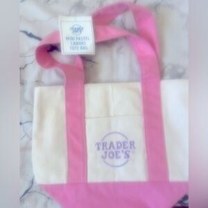 NEW- Trader Joe’s  mini pastel tote canvas tote bag- pink